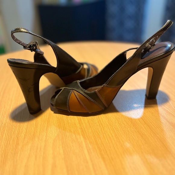 Apostrophe Brown and Camel Peep-Toe Pumps - Picture 4 of 9